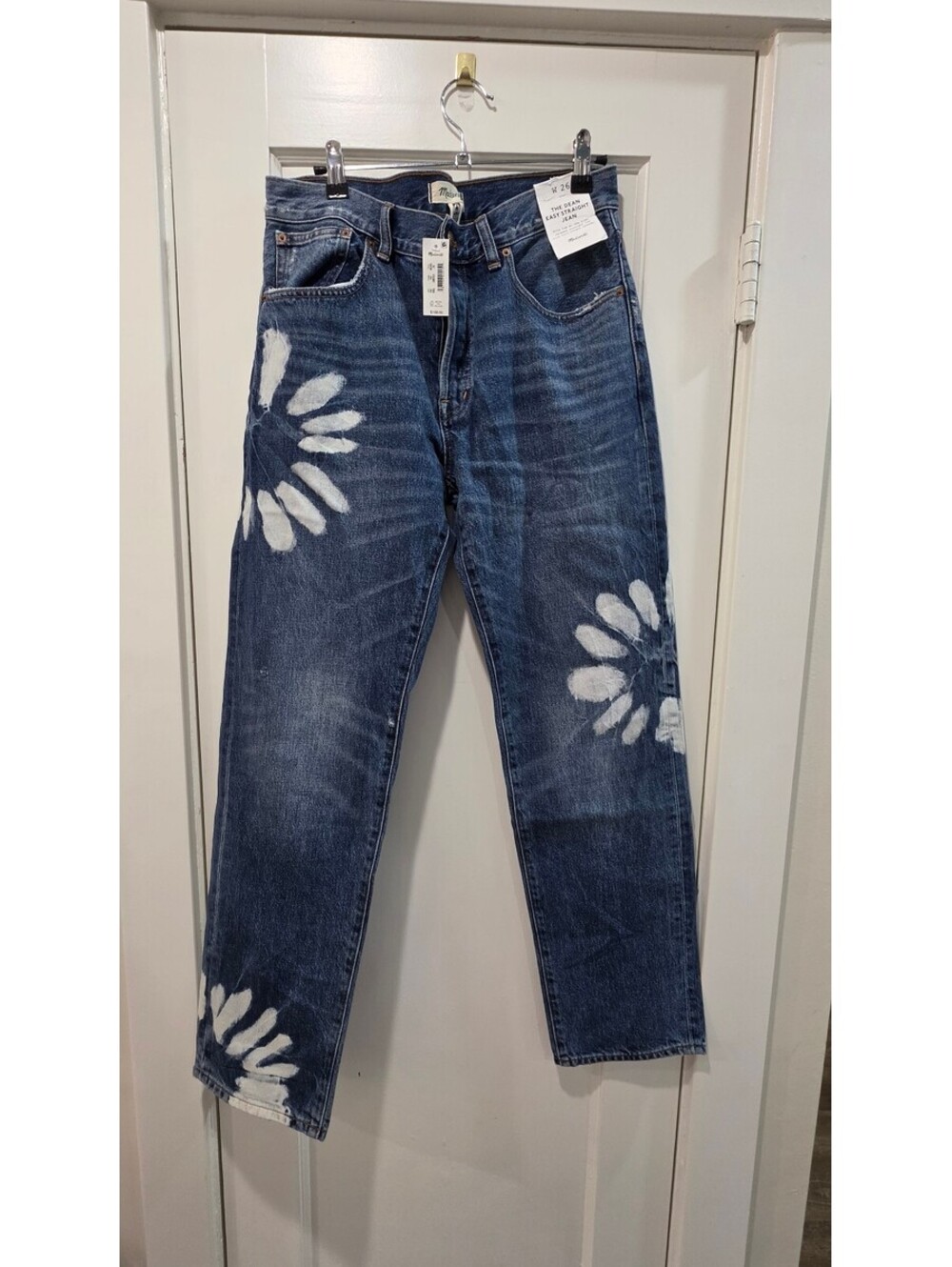 Madewell The Dean Easy Straight Jean Suit Size 26 with White Floral Print